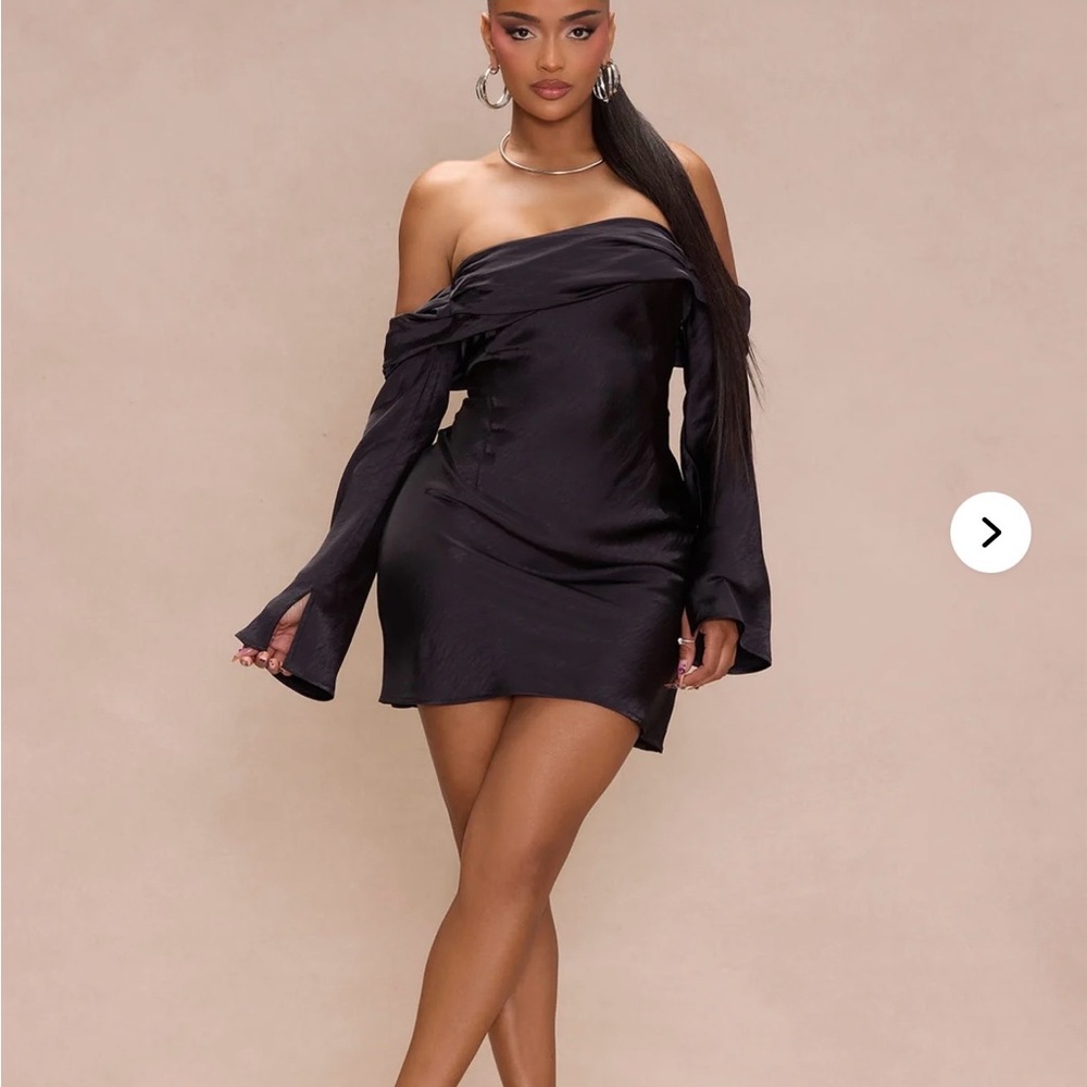 Plus size Black Satin Off Shoulder Mini Dress